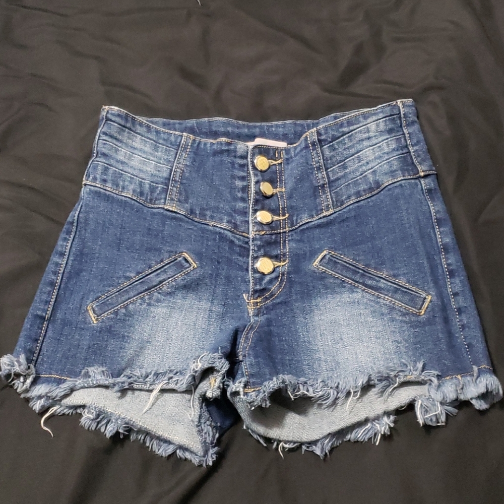 Women's dark blue high waisted denim shorts